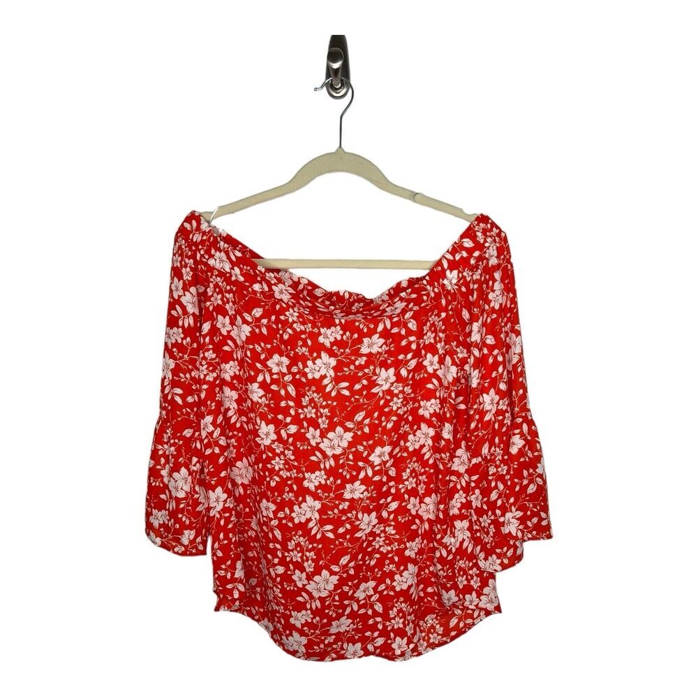 Verse Top Womens Medium Orange Floral Off Shoulder 3/4 Bell Sleeve USA Made Boho